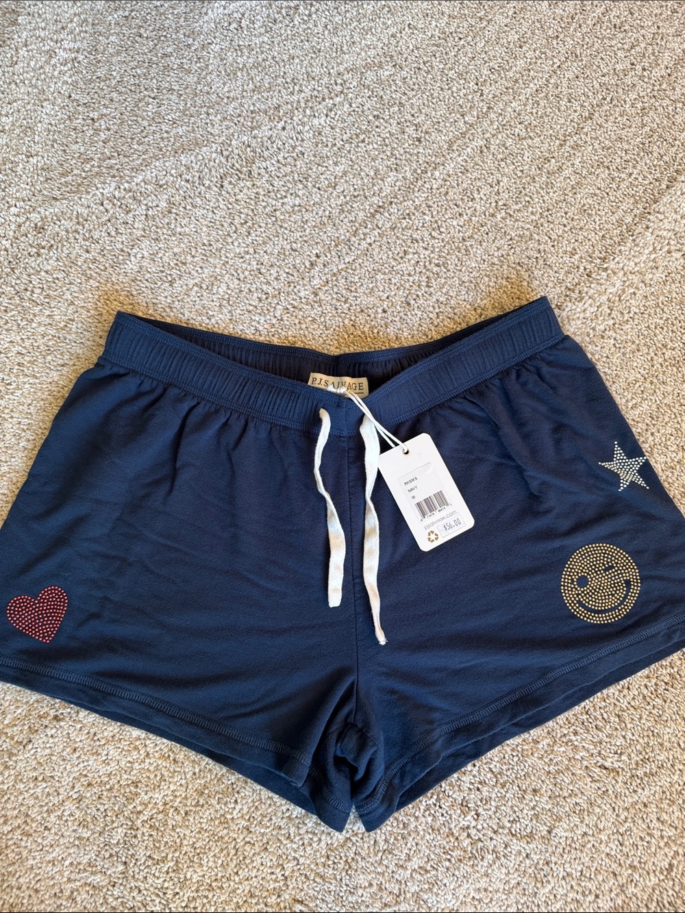 P.J. Salvage Navy Athletic Lounge Shorts with Rhinestone Accents